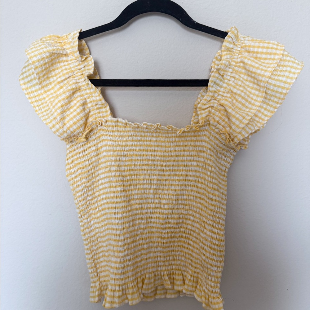Yellow Gingham Ruffle Top